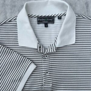 Paisley & Gray Men's Sz Large White Black Dot Waffle Knit Slim Fit Golf Polo
